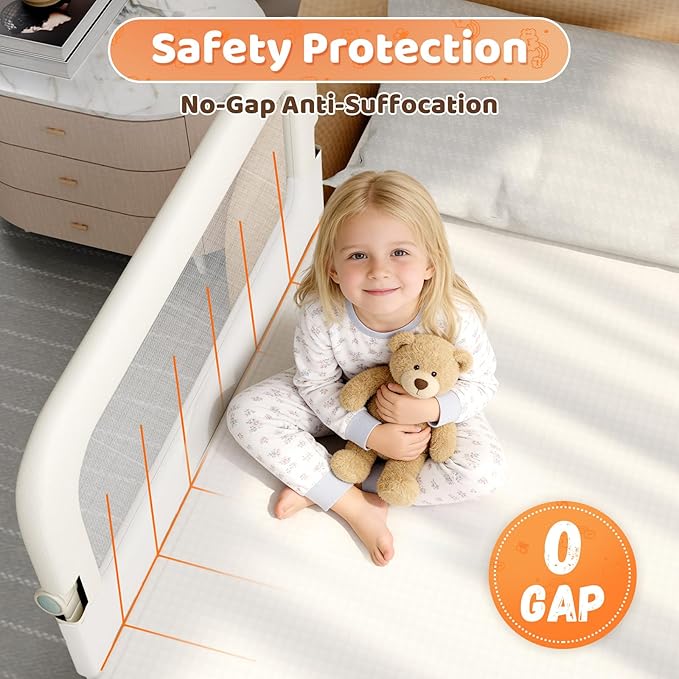 omzer Bed Guard Rail for Toddlers - 59inch Foldable & Adjustable Height Baby Bed Safety Side Rails - Large Toddler Crib Raili