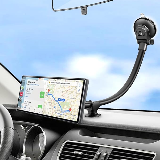 Carplay Mount for Car, Strong Suction Cup Windshield Dash Mount for Carplay Screen, 13 Inches Flexible Gooseneck Arm Dashboard Car Monitor Holder for Apple and Android Carplays