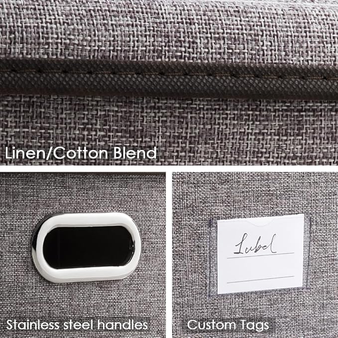 PRANDOM Storage Bins with Lids [3-Pack] Linen Fabric Foldable Storage Boxes Organizer Containers Baskets Cube with Cover for 
