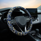 Navy Spherical Flowers Steering Wheel Cover Auto Steering Wheel Protector, Anti-Slip, Absorbing Sweat, Universal Flowers Car Accessories 14.5–15 inch,Fit for Most Car, Trucks, SUV