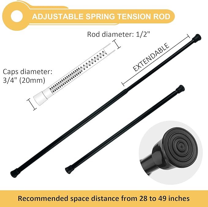 KXLife 2Pcs Spring Tension Curtain Rod 28 to 49 Inch Cupboard Bars Tensions Rod Spring Loaded Curtain Rods，Adjustable Length 