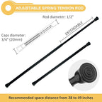 KXLife 3Pcs Spring Tension Curtain Rod 28 to 49 Inch Cupboard Bars Tensions Rod Spring Loaded Curtain Rods，Adjustable Length 