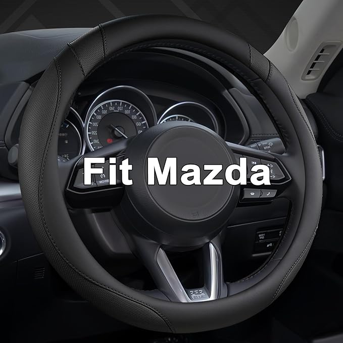 West Llama Car Steering Wheel Cover for Mazda 3,5,6,CX-3,CX-5,CX-30,CX-50,CX9,CX-9,MX-5 Miata,CX-7,RX-8,14.5-15 inches(Black-