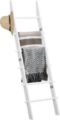 TEAKMAMA 6-Tier Blanket Ladder with Hanging Knobs,5.5 Ft Wall Leaning Blanket Ladders for Living Room Bedroom,Rustic Decorati