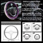 New Diamond Leather Steering Wheel Cover with Bling Bling Crystal Rhinestones, Universal Fit 15 Inch Car Wheel Protector for 