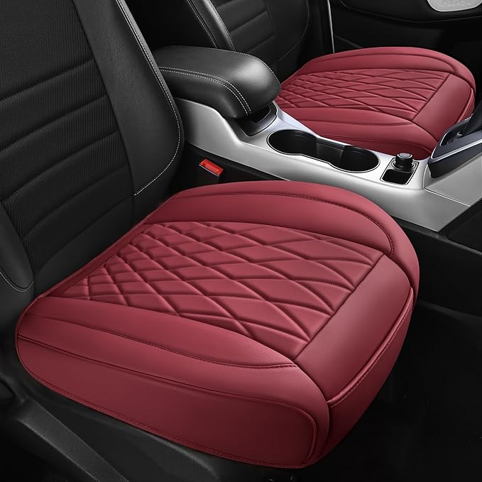 CAR PASS 2 Pack Leather Front Car Seat Covers, Bottom Seat Covers Full Wrapped with Storage Pocket, Anti-Slip Leather Seat Pr