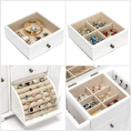 Emfogo Jewelry Box for Women, Rustic Wooden Jewelry Boxes & Organizers with Mirror, 4 Layer Jewelry Organizer Box Display for