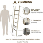 Blanket Ladder for Living Room 6-Tier, Wooden Decorative Quilt Holder for Bed Room, Wall-Leaning Towel Rack for Bathroom, Dec