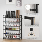 Shoe Rack, 6-Tier Metal Shoe Organizer, Tall Shoe Rack for Closet,entryway,Garage, with Adjustable Flat or Angled Shelves, Ho