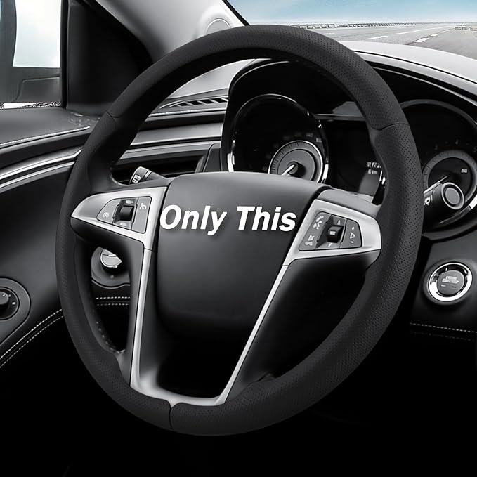 Steering Wheel Cover for Chevy (Chevrolet) Equinox 2010-2017/ GMC Terrain 2010-2017/ Buick Lacrosse 2010-2015/ Regal 2011-2013 (Perforated Black)