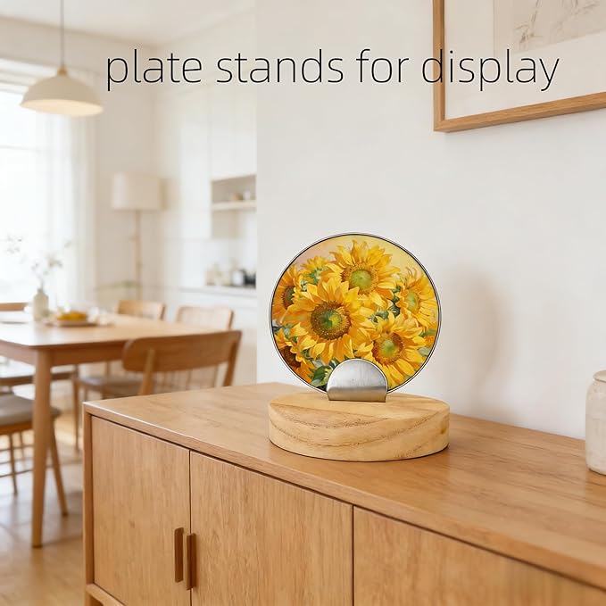 4 Pcs Premium Wood Adjustable Stained Glass Display Stands Tabletop Easels, Book Display Holder for Tile, Album, CD, Magazine, Postcard, Picture, Plate, Artworks, Phone, Tablet, Photos, Decor, Card (4, yellow-round)