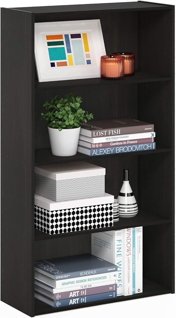 Furinno PASIR Book Shelf, 4-Tier Bookshelf, Bookcase with Open Shelf, 9.4 x 23.6 x 41.7, for Living Room, Bedroom, Home Offic