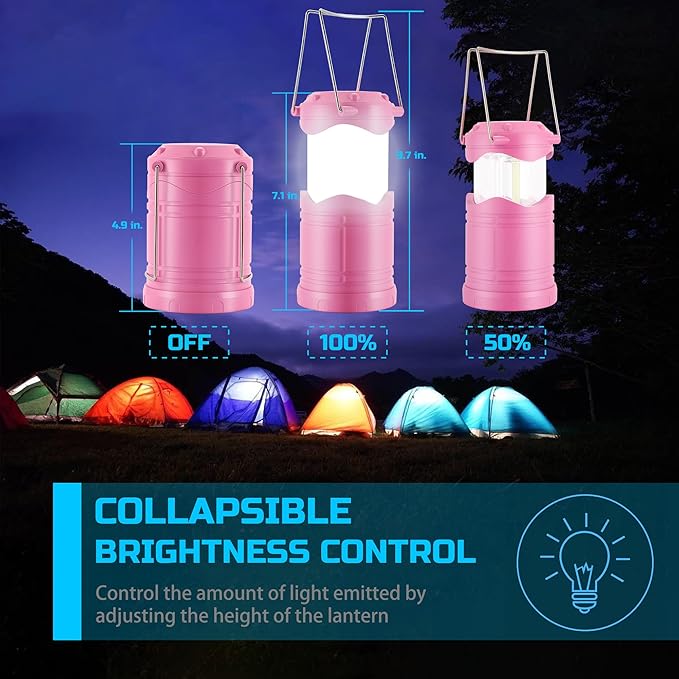 Lichamp LED Camping Lantern, 4 Pack Battery Powered Flashlight for Power Outages, Portable Collapsible Hanging Light Essentia