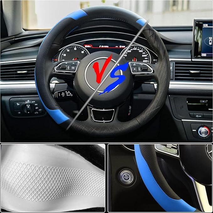 Xizopucy Blue Steering Wheel Cover Microfiber Leather Sporty Car Accessories for Men and Women,Breathable Non-Slip Universal 