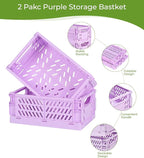 HUUSMOT 4-Pack Small Pastel Plastic Storage Baskets, Collapsible Crates for Organizing, Space-Saving Mini Bins for Classroom,