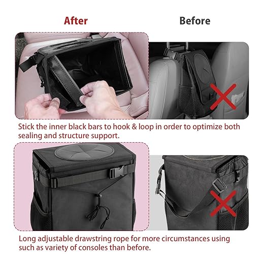 Ryhpez Car Trash Can with Lid - Hanging Trash Bin Garbage Can for Car SUV, Leak-Proof Collapsible Automotive Truck Organizer Road Trip Essentials(3.2 Gallon/12L)