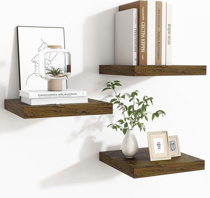 Fun Memories Floating Shelves for Wall - 9.3 Inch Square Shelves with Invisible Brackets, Small Wall Shelf for Living Room, B
