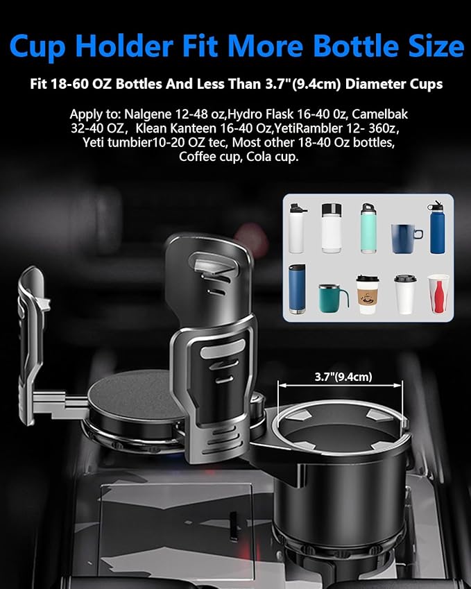 Cup Holder Expander for car 2 in 1 Multifunctional Car Cup Holder Extender Adapter with Adjustable Base Compatible with Hydro