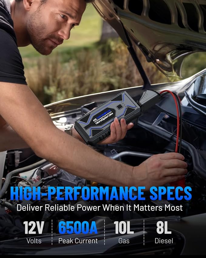 NEVERLAND Jump Starter - 6500A Battery Jumper Starter Portable for 10.0L Gas and 8.0L Diesel Engine,12V Car Battery Jump Starter with LED Light, Jumper Cables