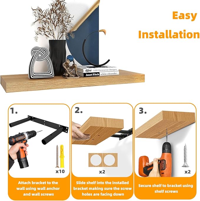 INHABIT UNION Oak Floating Shelves for Wall，24in Wall Mounted Display Ledge Shelves Perfect for Bedroom, Bathroom, Living Roo