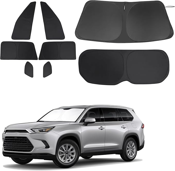 Windshield Sun Shade Car Windshield Foldable Full Windows Coverage Custom Fit for Toyota Grand Highlander XLE 2024-2026 Accessories Window Shades Block Sun UV Rays 8PCS
