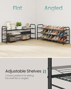 SONGMICS Stackable Shoe Rack, 3 Tier Metal Shoes Rack Storage Shelf, Holds up to 15 Pairs, Adjustable Slanted Shelves Tower O