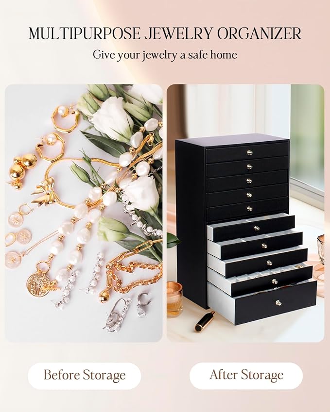 GUKA Large Jewelry Box, Jewelry Case with 10 Drawers for Big and Small Jewelry, Jewelry Storage Organizer for Watch Earrings 