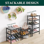 Smiry Small Bamboo Shoe Rack 3-Tier, Stackable Wooden Shoe Organizer for Entryway & Closet, Free Standing Wood Shoe Storage S