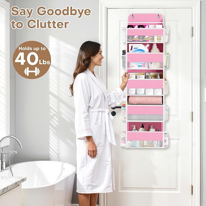 SpaceWhisper Over the Door Organizer, 5 Large Pocket Hanging Storage Organizer with 40lb Capacity, Space Saving for Nursery, 