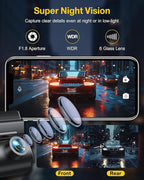 GKU Dash Cam Front and Rear Camera,4K+1080P, 5.8GHz WiFi & GPS Dash Camera for Cars,with 64G SD Card,1.47" Display Dashcam, 2