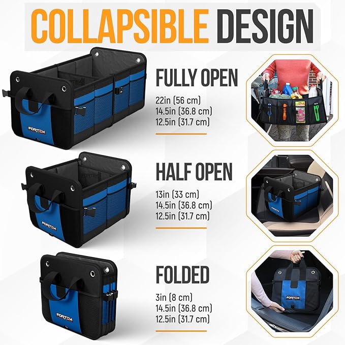 FORTEM Trunk Organizer For SUV Car Organizer and Storage, Collapsible Multi-Compartment Storage Bag Car Accessories for Women