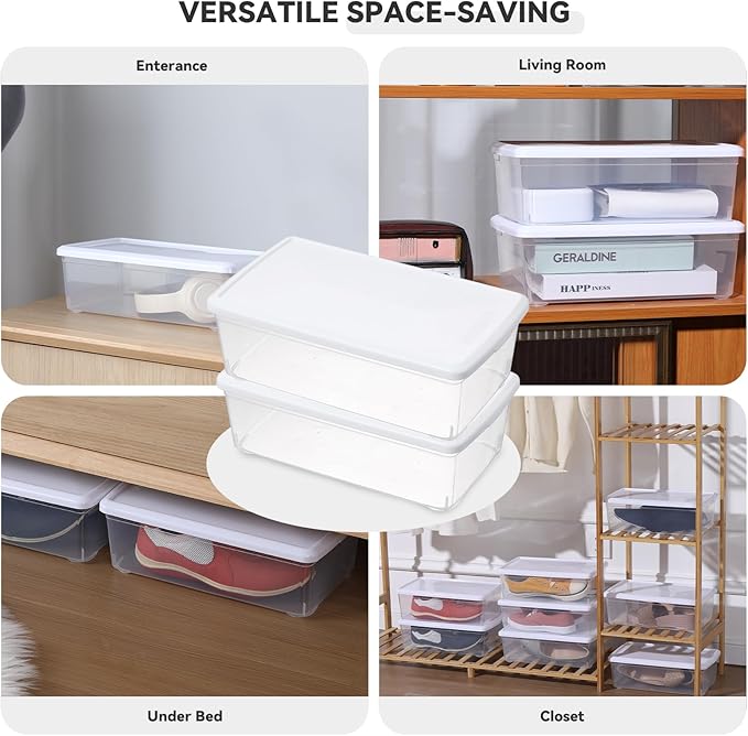novelinks 6 Quart Clear Plastic Storage Bins with White Lids Stackable Box Craft Storage Organizing Container Sensory Bin,8 P