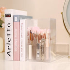Acrylic Makeup Brush Holder with Slanted Flip-Top Lid - Clear Dustproof Cosmetic Make up Brush Organizer and Storage Box - La