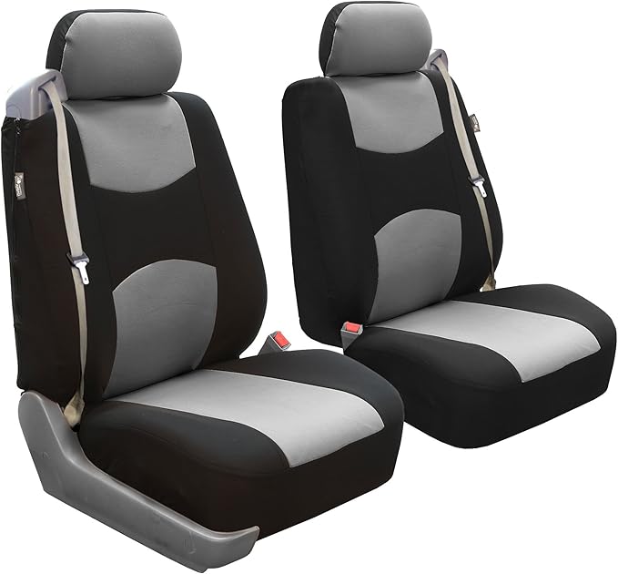 FH Group Front Set Cloth Car Seat Cover for Bucket Seats, Universal Fit, Airbag Compatible, Seat Covers for SUV, Van, Gray