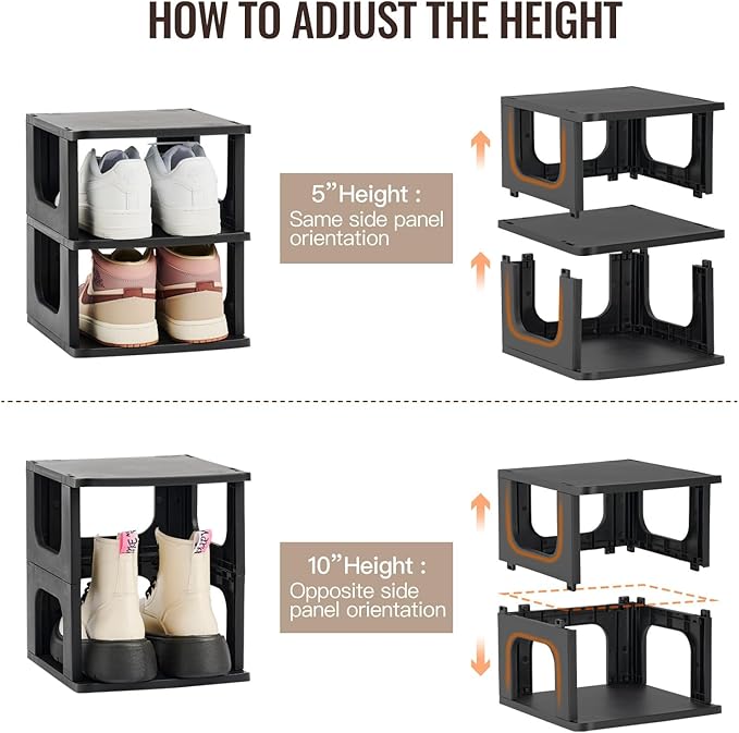 TRZZ 4-Tier Small Shoe Rack, Vertical Narrow Stackable Organizer with Removable Partition, Efficient Shoe Storage for Closet,