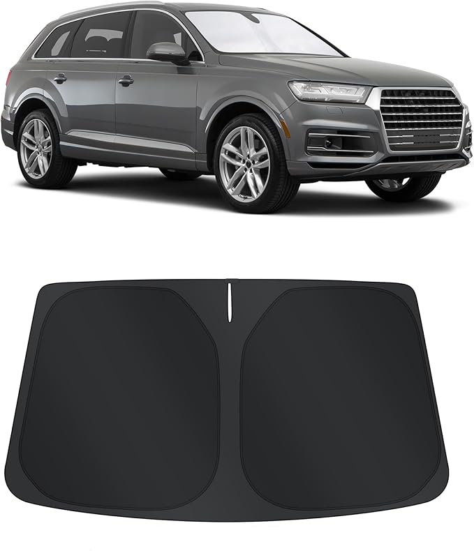 TINGLU Sun Shade for Audi Q7 SUV 2016-2024 2025 Accessories Windshield Sun Shade Window Shade UV Rays Protection Sun Visor Cover with Steering Wheel Sunshade Storage Bag