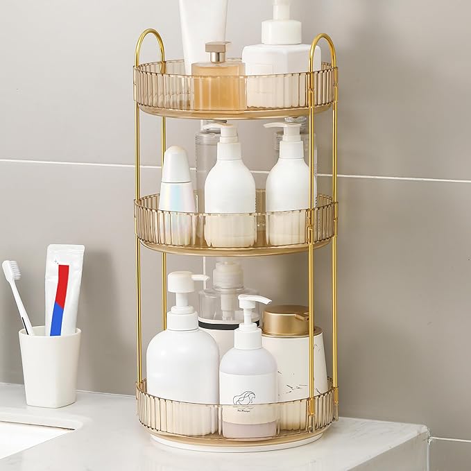 YCIA&DONE 360 Rotating Makeup Organizer and Storage for Vanity Countertop 3 Tiers, High Capacity Cosmetic Skincare Perfume Or