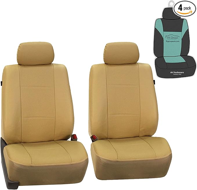 FH Group Car Seat Covers Deluxe Leatherette Automotive Seat Covers Front Seats Only Beige Seat Covers, Airbag Compatible Univ