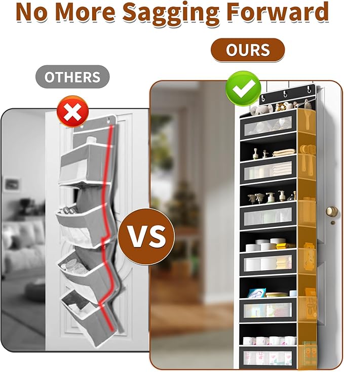 Over The Door Organizer with 6 Large Pockets, Over the Door Storage 12 Side Pockets, Hanging Door Organzier 44 lb Load Behind