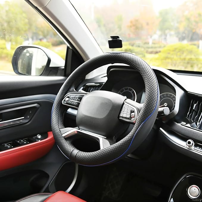 Rueesh Microfiber Leather Steering Wheel Cover Anti-Slip Matte Finish Auto Car Wheel Cover Universal 15 Inch Wheel Cover for 