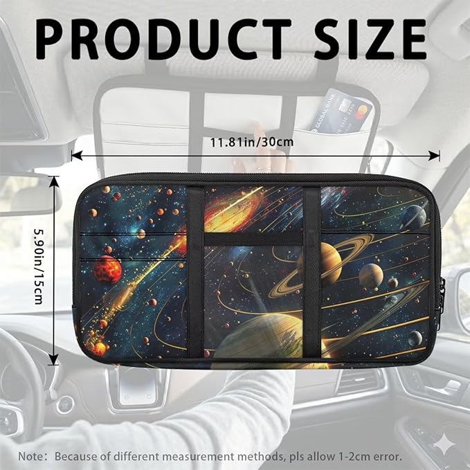Cosmic Galaxy Car Sun Visor Organizer Vehicle Document Holder Organizer Zipper Car Truck Visor Storage Pouch Holder with Multi-Pocket Elastic Bands Auto Interior Accessories