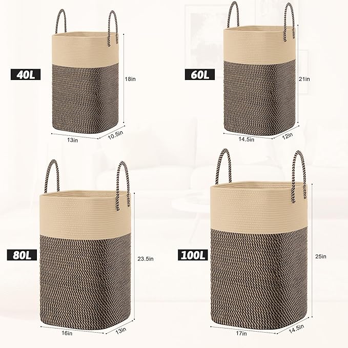 Laundry Basket,Woven Cotton Rope Laundry Hamper,Versatile Storage for Dirty Clothes,Baby Toys,and Blankets in Bathroom, Nurse