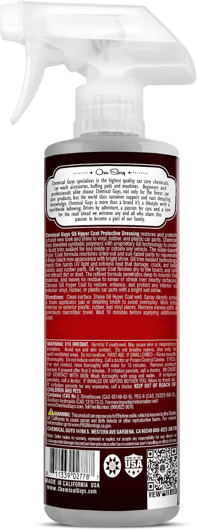 Chemical Guys G6 HyperCoat High Gloss Protectant Dressing, For Vinyl, Rubber, Plastic, Tires and Trim, Gloss Dressing Restore