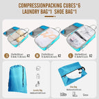 8 Set Compression Packing Cubes for Travel, Expandable Luggage Organizer with Shoe Bag & Laundry Bag - Lightweight Suitcase &