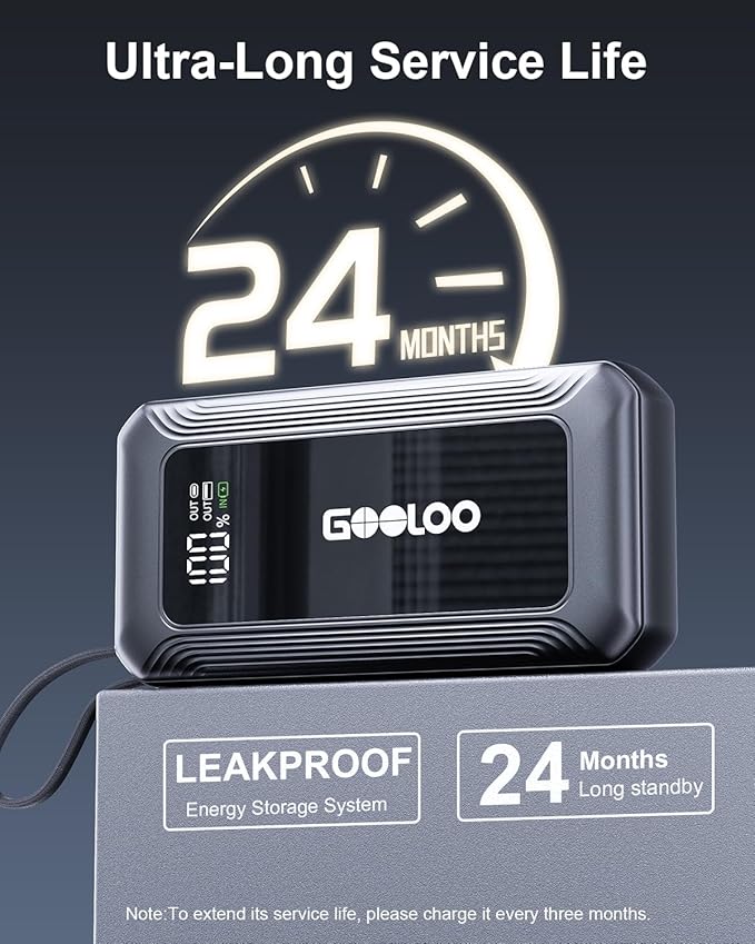 GOOLOO G7 3000A Jump Starter with Built-in Cable,Portable Power Bank for 45W Fast Charging,12V SuperSafe Lithium Jump Box,