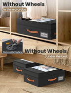 2-Pack Under Bed Storage with Wheels and 6 Vacuum Seal Bags, Adjustable Height 7.9"-10.2",Heavy Duty Capacity,Clear Lid Organ