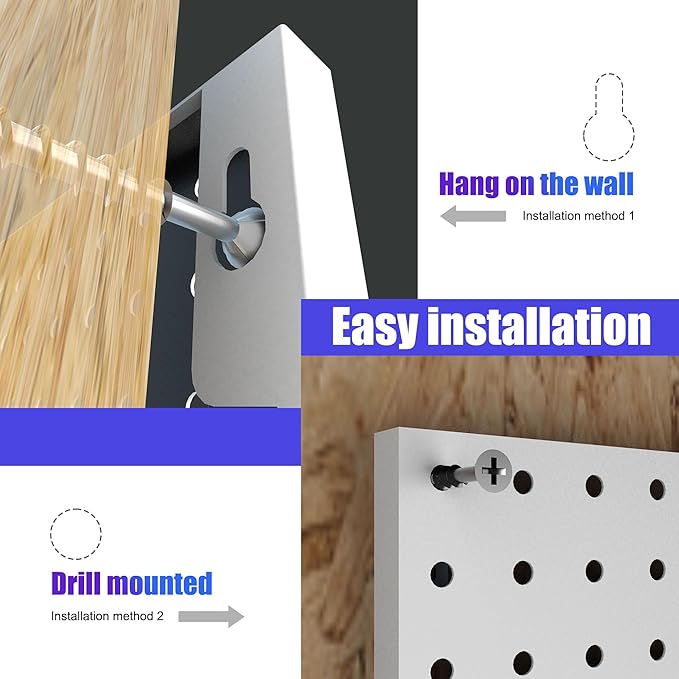 Spampur Peg Board, 4 Pack Metal Peg Board Panels, White PegBoard Wall Organizer for Gaming Room, Office, Craft Room Storage a