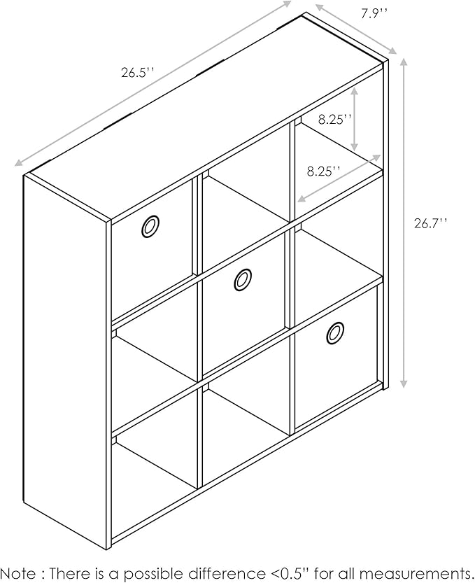 Furinno Simplistic 9-Cube Organizer with Bins, Small Size (Assembled Unit Dimensions : 7.9"D x 26.5"W x 26.7"H Inches), Dark 