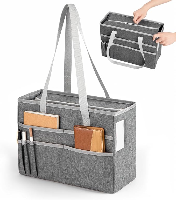 File Organizer Box, Portable Tote Bag Hanging Filing Box Desktop File Folder Document Storage Organizer with Pockets and Hand