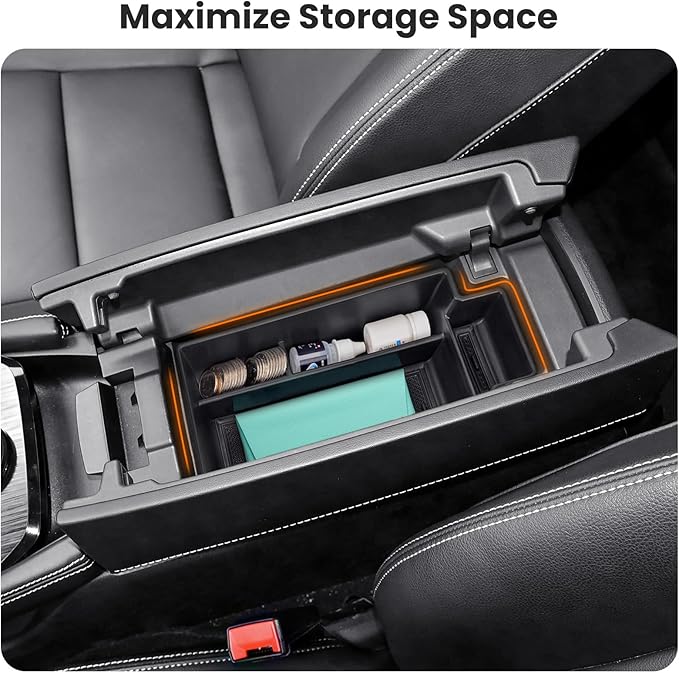 2Pcs Center Console Organizer compatible with Nissan Rogue 2021-2026, Armrest Insert Secondary Tray Lower Console Storage Box, Rogue Interior Accessories, Black ABS Plastic